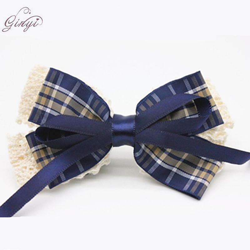 Handmade Wholesale Grid Lace Ribbon Hair Bow Alligator Clips GYHB-5001