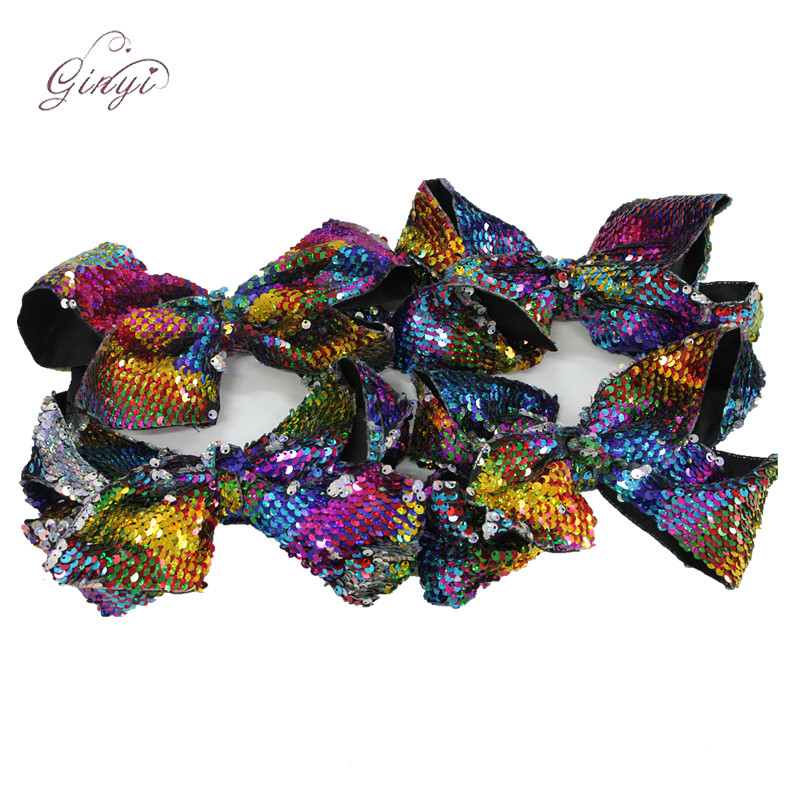 8 Inch Glitter Ribbon Scale Laser Sequin Hair Clips Hair Bows GYHB-5007